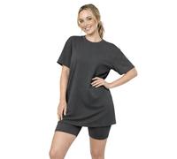 janisramone® Plain 2Pcs Ladies Pyjamas Co ord Sets for Women, Baggy Longline Womens T-Shirts & Stretchy Elasticated Cycling Womens Shorts, Summer Gym Casual Activewear Lounge Sets for Women,UK 8-16