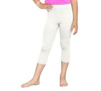 janisramone® Plain Capri 3/4 Girls Leggings, Stretchy Elasticated Waist Cropped Yoga Leggings for Girl, Summer Skinny Sports Dance Yoga or Activewear Girls Tights Pants for Kids Cream