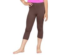 janisramone® Plain Capri 3/4 Girls Leggings, Stretchy Elasticated Waist Cropped Yoga Leggings for Girl, Summer Skinny Sports Dance Yoga or Activewear Girls Tights Pants for Kids Brown