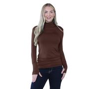janisramone® Plain Long Sleeve Gym Tops Women with Thumb Hole and High Polo Neck, Plain Stretch Running Top Womens, Pull Over Soft Yoga Tops for Women UK Chocolate