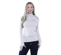janisramone® Plain Long Sleeve Gym Tops Women with Thumb Hole and High Polo Neck, Plain Stretch Running Top Womens, Pull Over Soft Yoga Tops for Women UK White