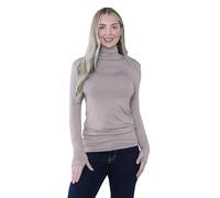 janisramone® Plain Long Sleeve Gym Tops Women with Thumb Hole and High Polo Neck, Plain Stretch Running Top Womens, Pull Over Soft Yoga Tops for Women UK Mocha