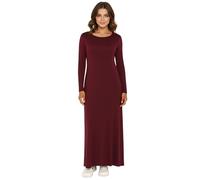 janisramone® Plain Long Sleeve Maxi Dresses for Women UK, Flared Stretchy Round Neck Jumper Dress, Casual & Evening Wear Long Maxi Dress, Summer Autumn Ladies Dresses Plus Size 8-26 Wine