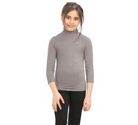 janisramone® Plain Turtle Neck Girls Long Sleeve Tops Boys Tshirts Mocha