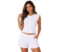 janisramone® Polka Dot Top & Matching Shorts Coord Sets for Women UK, Sleeveless Button Down Crop Top with Drawstring Waist Womens Shorts Ladies Pyjamas, Two Piece Outfit Women Summer Clothes