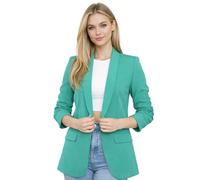 janisramone® Ruched Sleeve Fully Lined Blazers Plain Jackets for Women UK | Ruched Sleeve Design, Open Collar Style, Fully Lined Blazer, Soft Structured Fabric, Tailored Fit, Plain Office Party Wear