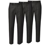 janisramone® Senior Boys School Trousers, Pack of 3 Plain Flat Front Waist Adjuster Boys Trousers with Pockets, Slim Fit Stain Resistance School Uniform Pants, Size 24-40 Black