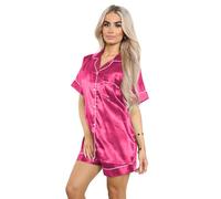 Janisramone® Silk Pyjamas for Women, 2 Pcs Satin Short Sleeves Ladies Pyjamas Set, Bride to Be Button Down Pajamas for Women UK, Womens Nightwear Silk Pjs Set, Soft Ladies Lounge Wear Sets 8-14