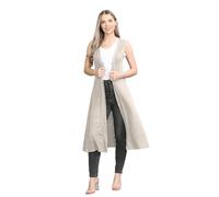 janisramone® Sleeveless Cardigans for Women UK, Stylish and Versatile Plain Open Collared Long Maxi Boyfriend Cardigan Perfect for Layering Over Summer Dresses Stone