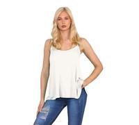janisramone® Strappy Camisole Tops for Women, Flared Swing Scoop Neck Womens Tank Tops, Plain Sleeveless Stretchy Summer Vests, Ideal Casual and Party Wear Cream