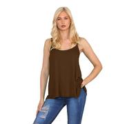 janisramone® Strappy Camisole Tops for Women, Flared Swing Scoop Neck Womens Tank Tops, Plain Sleeveless Stretchy Summer Vests, Ideal Casual and Party Wear Brown