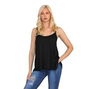 janisramone® Strappy Camisole Tops for Women, Flared Swing Scoop Neck Womens Tank Tops, Plain Sleeveless Stretchy Summer Vests, Ideal Casual and Party Wear Black