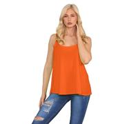 janisramone® Strappy Camisole Tops for Women, Flared Swing Scoop Neck Womens Tank Tops, Plain Sleeveless Stretchy Summer Vests, Ideal Casual and Party Wear Neon Orange