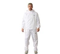 janisramone® Unisex Waterproof Bowling Jacket, Mens Waterproof Trousers, Fully Fleece Lined White Jackets With Zip Pockets Detachable Hoodie & Embroidered Logo - White Bowls Trousers for Men