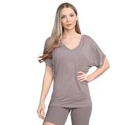 janisramone® V Neck Tops for Women UK, Women's Summer Tops, Baggy Fit Oversized T-Shirts for Womens, Batwing Turn Up Sleeve Casual T-Shirt Sizes 6-26 Mocha