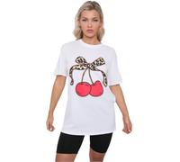janisramone® Women s Cherry Lips & Leopard Print Top, Crew Neck Graphic Tees for Women, Summer Printed T Shirts for Women, Casual Short Sleeve Shirt with Cherry Lips and Cherry Leopard Print