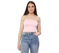 janisramone® Women's Bandeau Crop Top, Stretchy Strapless Boob Tube Style Womens Summer Tops - Crop Tops for Women, Ideal Going Out Tops for Women UK Baby Pink