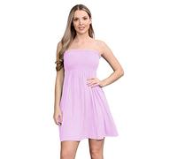 janisramone® Womens Bandeau Dress, Boob Tube Sheering Ruched Flared Mini Dress, Plain Strapless Summer Dresses, Perfect Holiday & Beach Dresses for Women UK Baby Pink