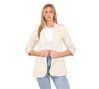 janisramone® Womens Blazer, Ruched Sleeve Fully Lined Formal Blazers for Women UK, Plain Open Collared Casual Ladies Jackets, Ladies Office Wear Stone