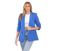 janisramone® Womens Blazer, Ruched Sleeve Fully Lined Formal Blazers for Women UK, Plain Open Collared Casual Ladies Jackets, Ladies Office Wear Royal Blue