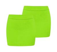 janisramone® Womens Bodycon Mini Skirt, Pack of 2 Plain High Waisted Summer Skirts for Women UK, Stretchy Micro Pencil Skirt, Stylish Ladies Party Wear, Elegant Casual Wear Neon Green