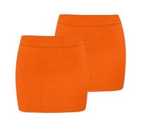 janisramone® Womens Bodycon Mini Skirt, Pack of 2 Plain High Waisted Summer Skirts for Women UK, Stretchy Micro Pencil Skirt, Stylish Ladies Party Wear, Elegant Casual Wear Neon Orange
