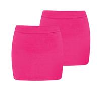 janisramone® Womens Bodycon Mini Skirt, Pack of 2 Plain High Waisted Summer Skirts for Women UK, Stretchy Micro Pencil Skirt, Stylish Ladies Party Wear, Elegant Casual Wear Neon Pink
