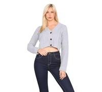 janisramone® Womens Cable Knitted Cardigan, 3 Buttons Cropped Jumper Casual, Long Sleeve Top, Chunky Winter Cardigans for Women UK, Short Warm Sweater - Ladies Party Jumpers Grey
