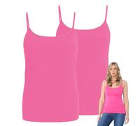 janisramone® Womens Cami Strappy Bodycon Tank Tops, Pack of 2 Sleeveless Scoop Neck Vest Tops Women UK, Stretchy Slim Fitted Gym Wear, Plain Casual Summer Ladies Camisoles Cerise