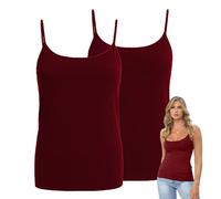 janisramone® Womens Cami Strappy Bodycon Tank Tops, Pack of 2 Sleeveless Scoop Neck Vest Tops Women UK, Stretchy Slim Fitted Gym Wear, Plain Casual Summer Ladies Camisoles Wine