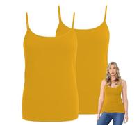 janisramone® Womens Cami Strappy Bodycon Tank Tops, Pack of 2 Sleeveless Scoop Neck Vest Tops Women UK, Stretchy Slim Fitted Gym Wear, Plain Casual Summer Ladies Camisoles Camel