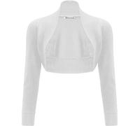 janisramone® Women's Cardigans, Elegant Bolero Jackets for Women - Chic Long Sleeve Cardigans for Women UK, Stylish Open Front Crop Top Shrugs and Boleros for Evening White