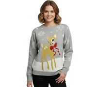 janisramone® Womens Christmas Jumper, Xmas Knitted Baby Deer Print Ladies Jumpers, Novelty Pullover Sweater Women, Crew Neck Tunic Red Top, Funny Christmas Jumpers for Women UK