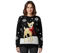 janisramone® Womens Christmas Jumper, Xmas Knitted Baby Deer Print Ladies Jumpers, Novelty Pullover Sweater Women, Crew Neck Tunic Red Top, Funny Christmas Jumpers for Women UK
