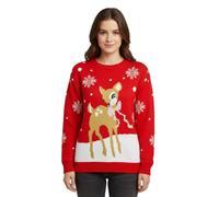 janisramone® Womens Christmas Jumper, Xmas Knitted Baby Deer Print Ladies Jumpers, Novelty Pullover Sweater Women, Crew Neck Tunic Red Top, Funny Christmas Jumpers for Women UK