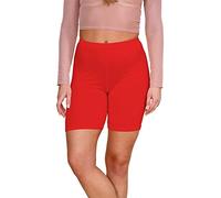 janisramone® Womens Cycling Shorts, Plain Elasticated Waist Over Knee Skinny Fit Ladies Gym Shorts, Soft Stretchy Yoga Sports Running Women Activewear Red
