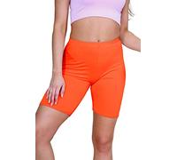 janisramone® Womens Cycling Shorts, Plain Elasticated Waist Over Knee Skinny Fit Ladies Gym Shorts, Soft Stretchy Yoga Sports Running Women Activewear Neon Orange