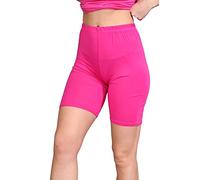 janisramone® Womens Cycling Shorts, Plain Elasticated Waist Over Knee Skinny Fit Ladies Gym Shorts, Soft Stretchy Yoga Sports Running Women Activewear Cerise