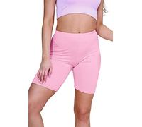 janisramone® Womens Cycling Shorts, Plain Elasticated Waist Over Knee Skinny Fit Ladies Gym Shorts, Soft Stretchy Yoga Sports Running Women Activewear Rose Pink