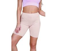 janisramone® Womens Cycling Shorts, Plain Elasticated Waist Over Knee Skinny Fit Ladies Gym Shorts, Soft Stretchy Yoga Sports Running Women Activewear Stone