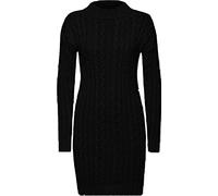janisramone Womens Ladies New Cowl Polo Neck Chunky Cable Knit Jumper Pullover Bodycon Mini Dress Tunic Top Black