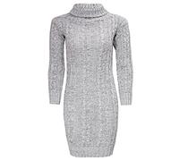 janisramone Womens Ladies New Cowl Polo Neck Chunky Cable Knit Jumper Pullover Bodycon Mini Dress Tunic Top Grey