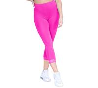 janisramone Womens Ladies New Lace Trim Plain 3/4 Length Leggings Gym Stretch Capri Cropped Jogging Pants Neon Pink