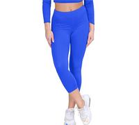 janisramone Womens Ladies New Plain Stretchy 3/4 Leggings Workout Tight Gym Cropped Capri Active Pants Royal Blue