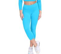 janisramone Womens Ladies New Plain Stretchy 3/4 Leggings Workout Tight Gym Cropped Capri Active Pants Turquoise