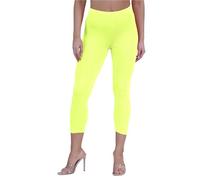 janisramone Womens Ladies New Plain Stretchy 3/4 Leggings Workout Tight Gym Cropped Capri Active Pants Neon Yellow