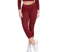 janisramone Womens Ladies New Plain Stretchy 3/4 Leggings Workout Tight Gym Cropped Capri Active Pants Wine