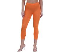 janisramone Womens Ladies New Plain Stretchy 3/4 Leggings Workout Tight Gym Cropped Capri Active Pants Orange