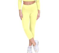 janisramone Womens Ladies New Plain Stretchy 3/4 Leggings Workout Tight Gym Cropped Capri Active Pants Yellow
