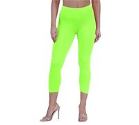 janisramone Womens Ladies New Plain Stretchy 3/4 Leggings Workout Tight Gym Cropped Capri Active Pants Neon Green